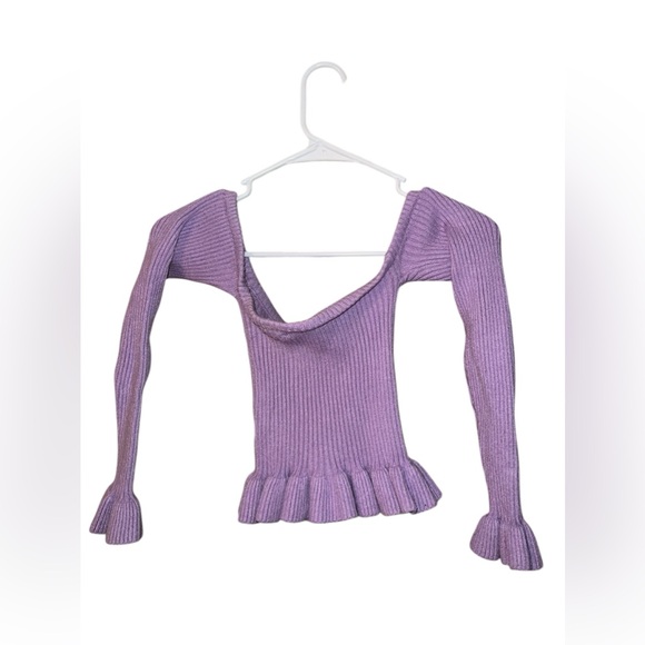 $12 Light Purple Long-Sleeve Off-Shoulder Crop Top Size S - Picture 2 of 2